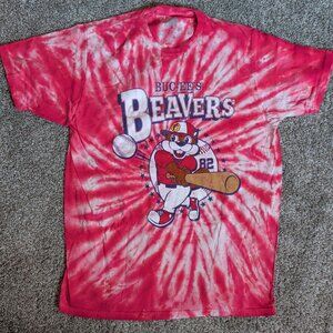 Buc-ee's Beavers Red/White Blue Size Medium Baseball Tie-Dye Short Sleeve